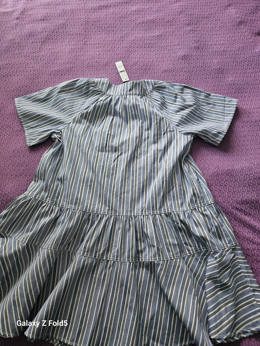 J. Crew Light Blue Striped Short-Sleeve Tiered Mini Dress